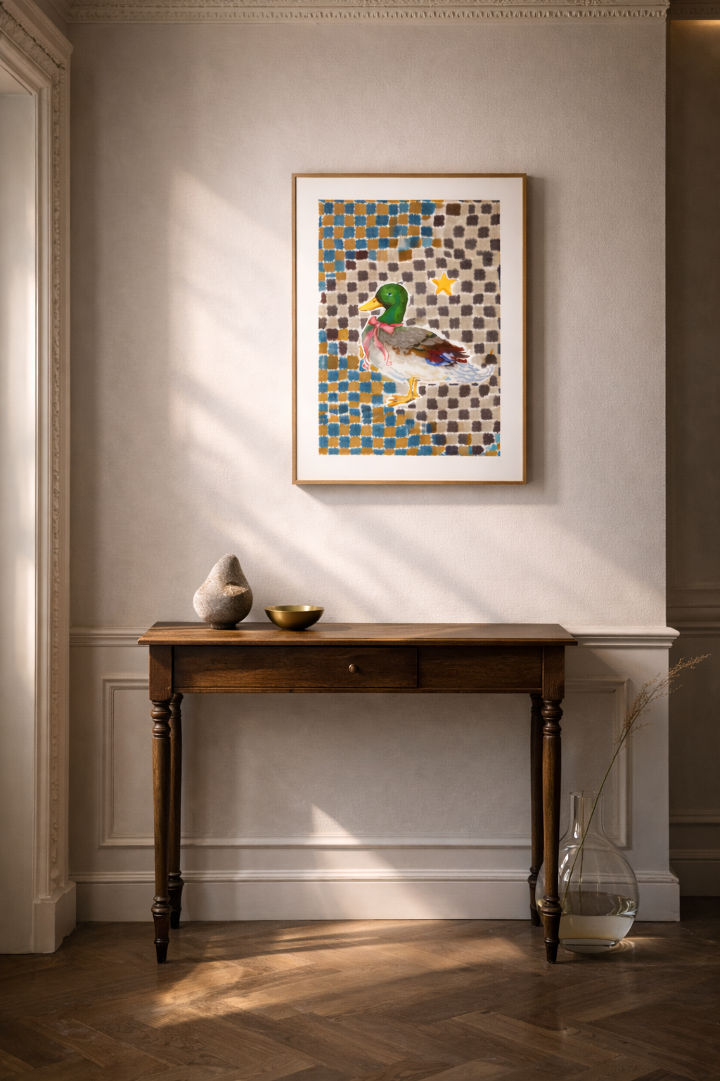 contemporary art print duck with bow minimalist home decor
